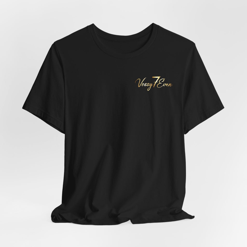Very 7even script logo Tee | Black, Gold chest print