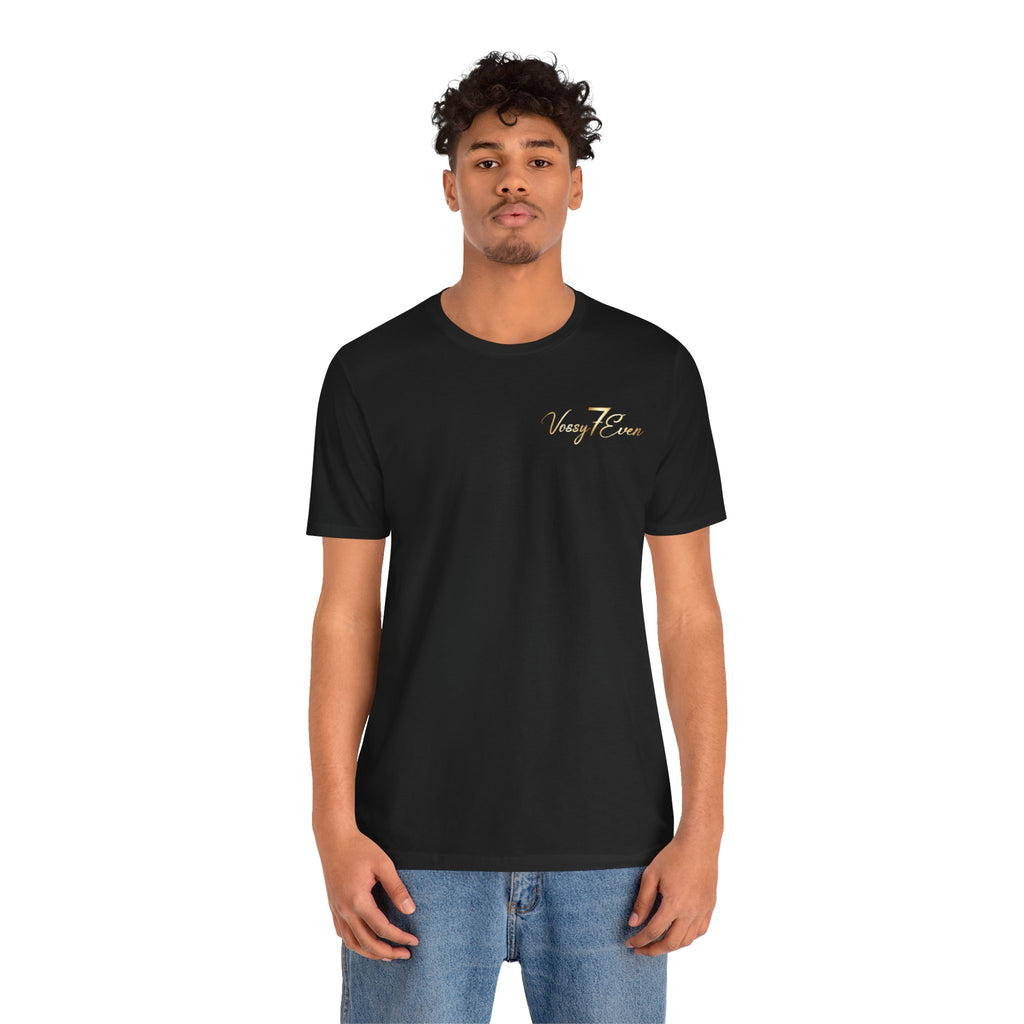 Very 7even script logo Tee | Black, Gold chest print