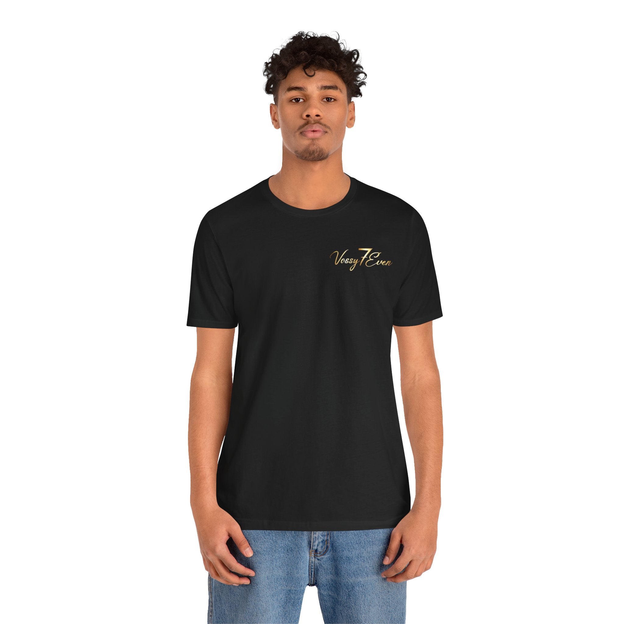 Very 7even script logo Tee | Black, Gold chest print